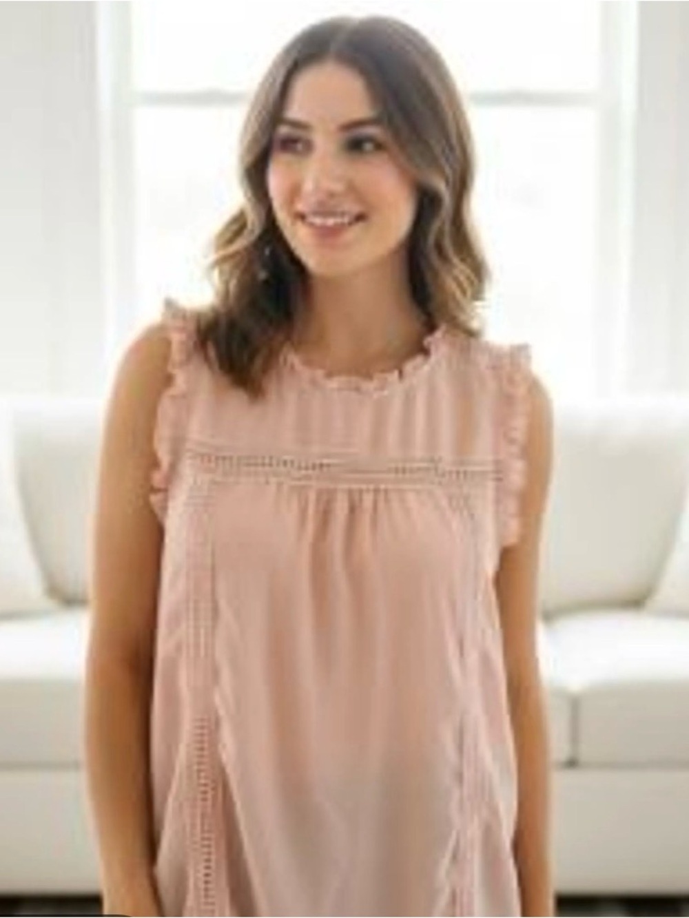 Sweet Wanderer Sleeveless Blush Pink Ruffle Trim Top small
